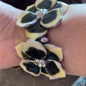 Beautiful Large Vintage Enamel and CZ Flower Bracelet
